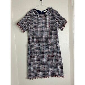 Jade Melody Tam Tweed Fringe Shift Dress XS Multicolor Bouclé Mod Preppy Chic